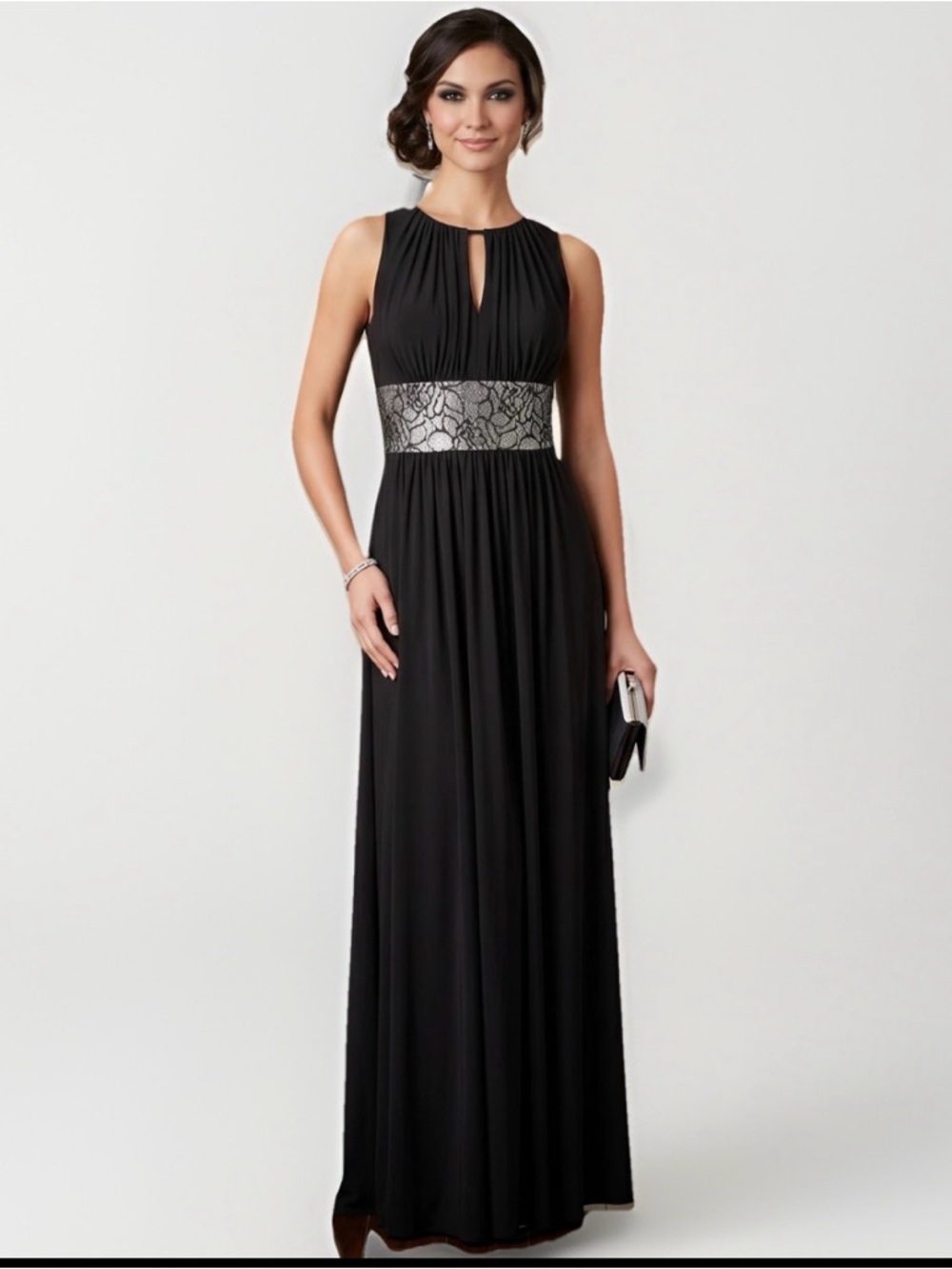 R&M Richards Black Formal Gown Size 10 Embellished Beaded Waist Maxi Dress
